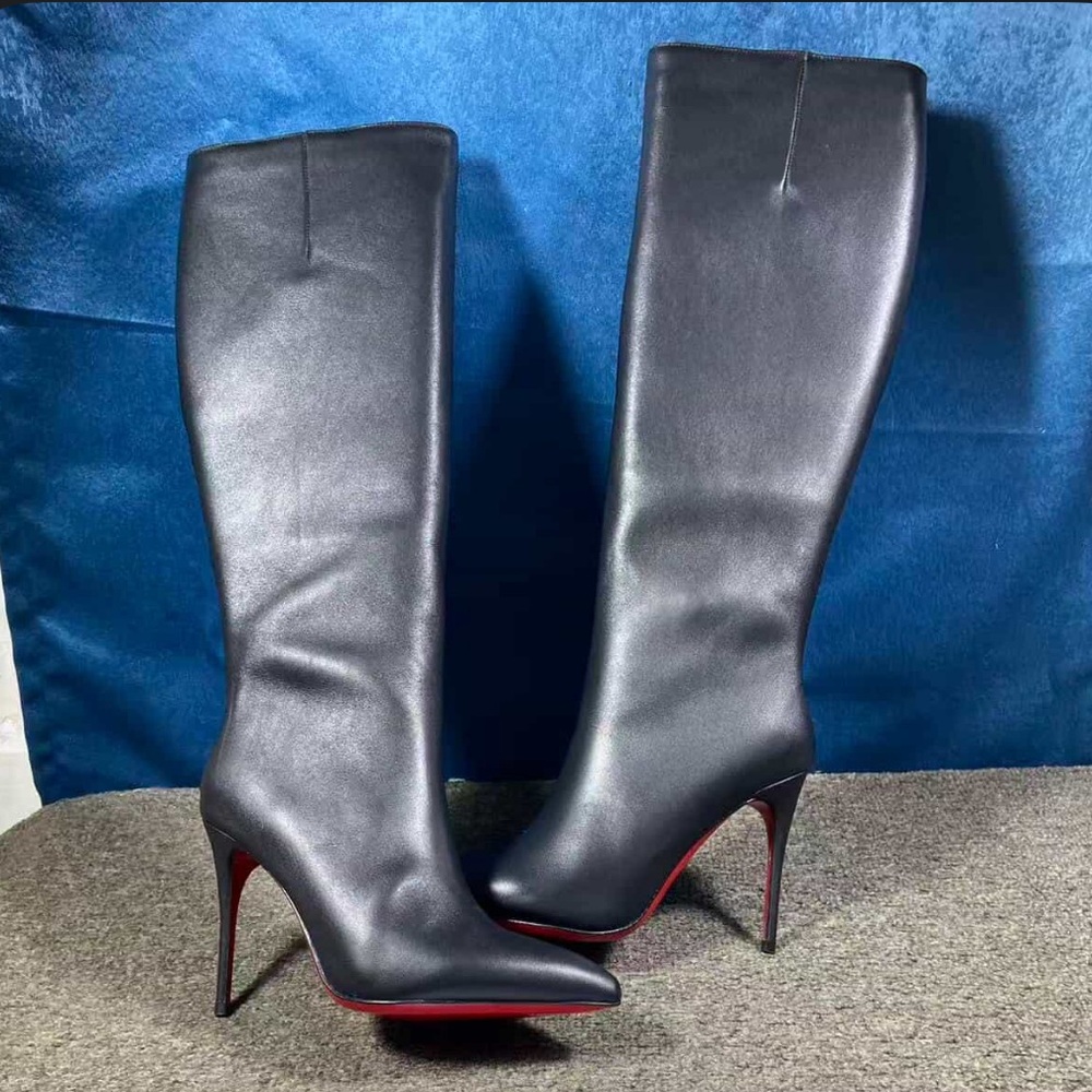 Black Women's red bottom heel boots
